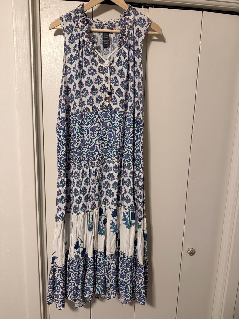 Chelsea & Theodore White Maxi Dress with Blue Floral Print